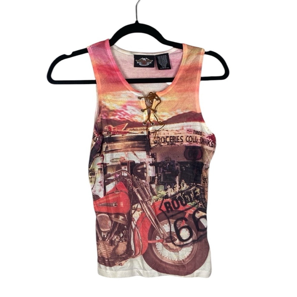 Harley Davidson all over print lace up tank top